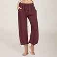 thumbnail image 2 of Olyvenn Capri Pants for Women,Dressy Casual Linen Pants Women Wide Leg Loose Fit Summer Cropped Pants with Pockets Wine XXL, 2 of 7
