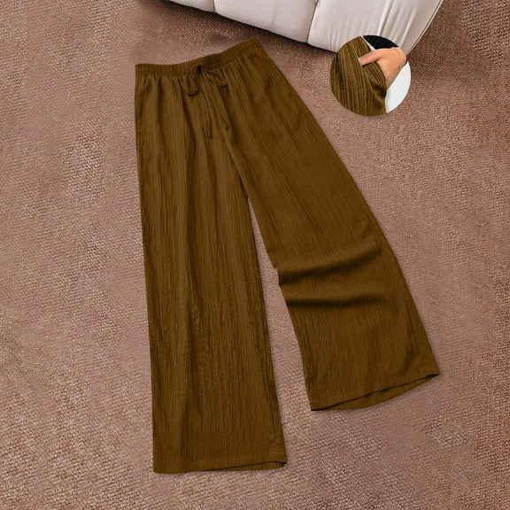 Bzhegqhd Women Solid Color Elastic Waist Sports Casual Pants with Side Pockets