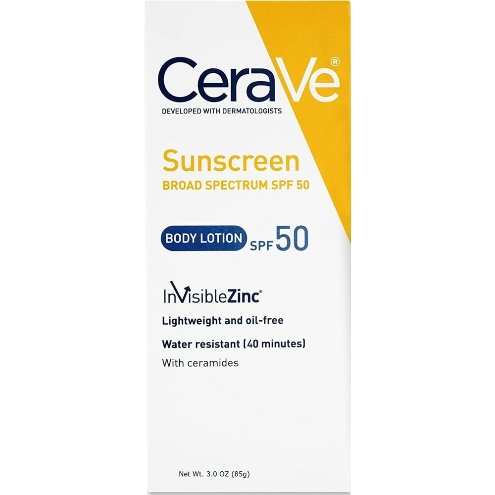 CeraVe Sunscreen Body Lotion SPF 50 3 oz with Zinc Oxide and Ceramides