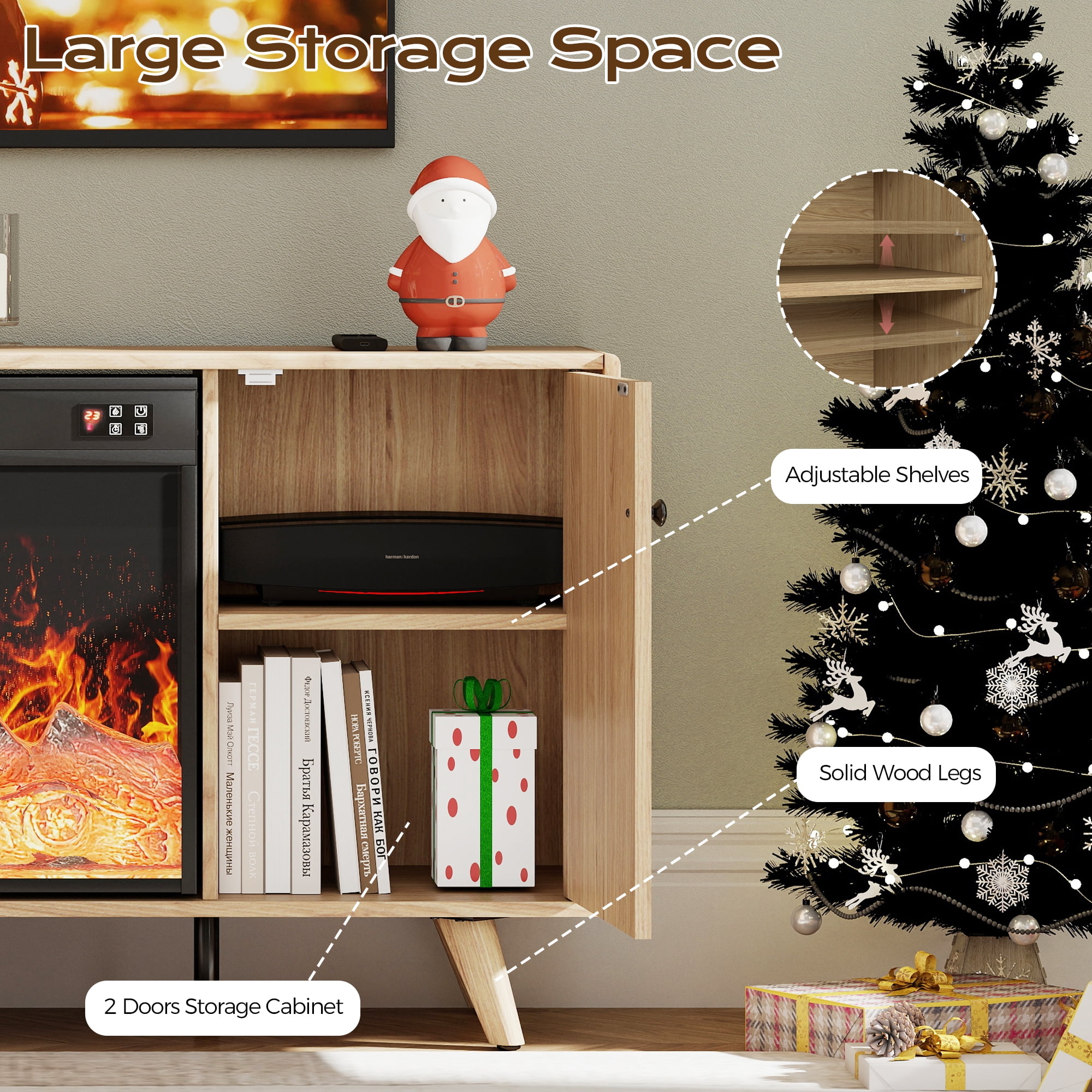 Manxile Modern Fireplace TV Stand for TVs Up to 70", Fluted Media Console Cabinet Entertainment Center for Living Room