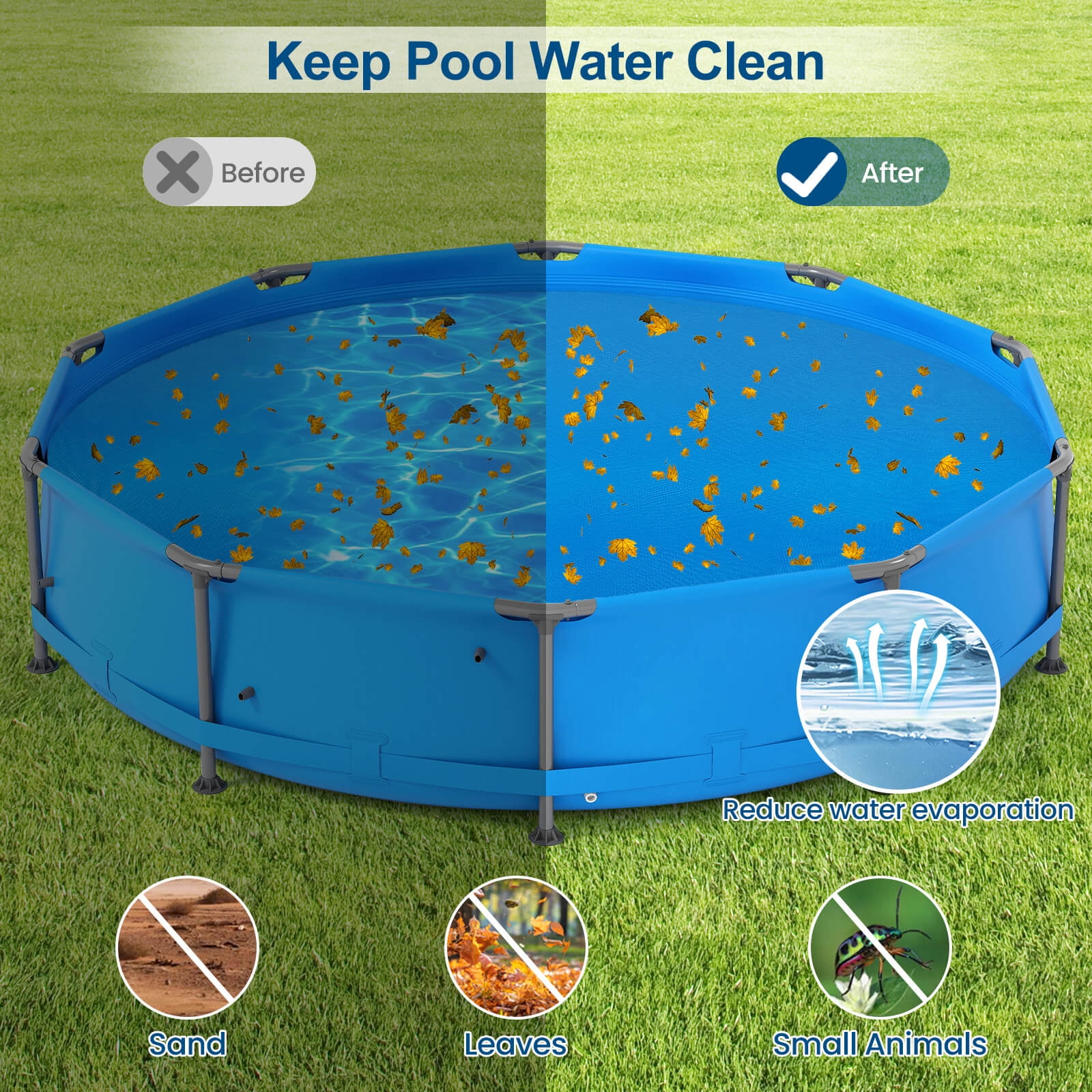 Costway 12ft x 30in Metal Frame Above Ground Swimming Pool with 12 FT Solar Pool Cover