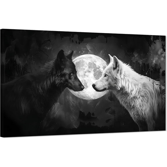 Aaheei Black and White Wolf Wall Art Full Moon and Wolf Posters Prints Artwork Modern Wild Animal Pictures Wall Decor Living Room Bedroom Home Office Decor Ready to Hang 8 x 10 in