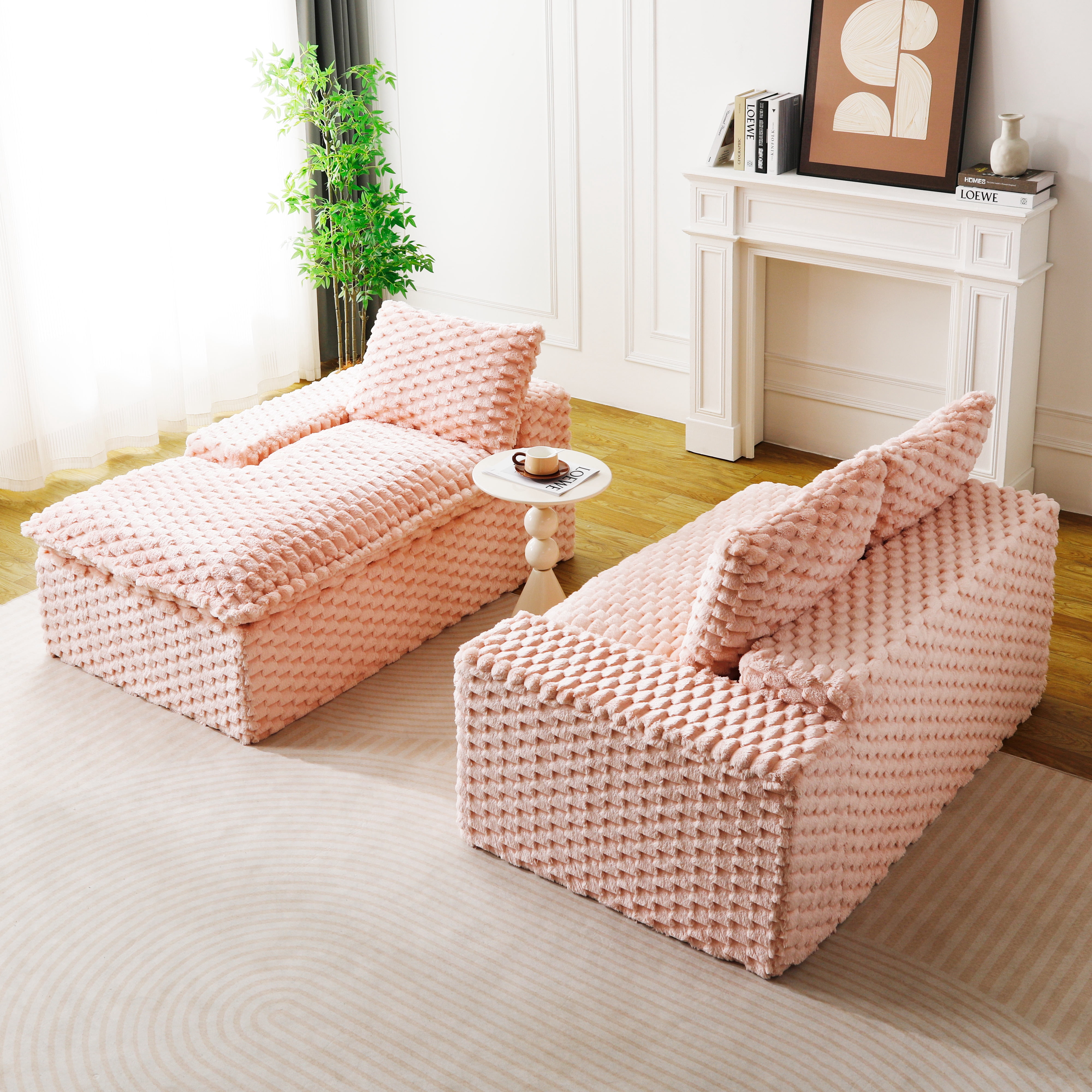HOQBN 96"W Modular Sectional Sofa,L Shape Modern Corduroy Cloud Couch,Upholstered Deep Seat Boneless Sofa Couch with Left Chaise Lounge for Living Rooms,No Assembly Required,Pink