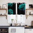 thumbnail image 2 of Teal Blue Rose Kitchen Curtains Small Short 39 Inch Length, Vintage Abstract Garden Flower Floral Black Bedroom Living Room Curtains, Light Filtering Cafe Curtain Drapes 2 Panels Set 55''x39'', 2 of 9