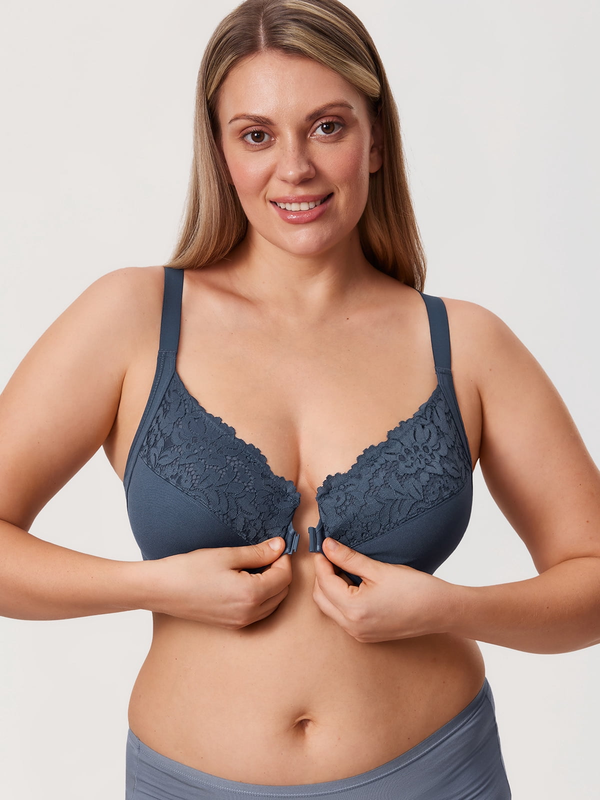 DELIMIRA Women's Front Closure Bras Posture Full Coverage Plus Size Lace Underwire Unlined Bra