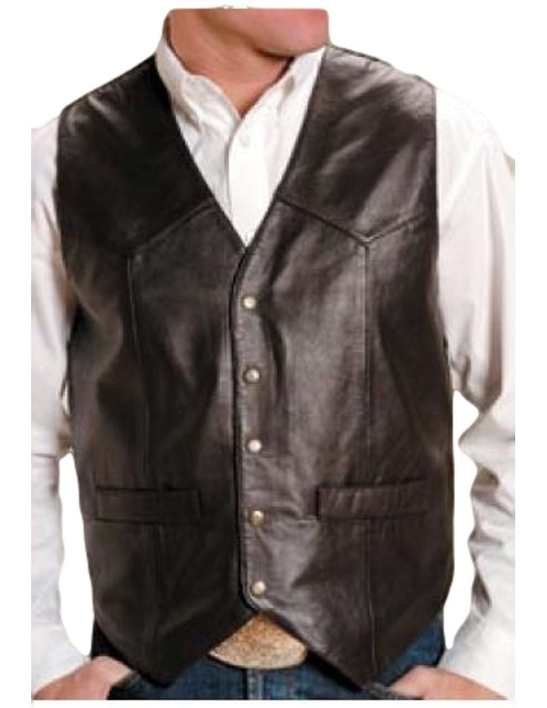 Mens Leather Vest Brown Leather Clothing Cowboy Vest Vintage