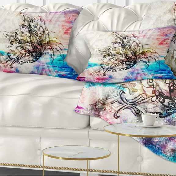 Designart Blue Paper Flower and Flame - Floral Throw Pillow - 12x20