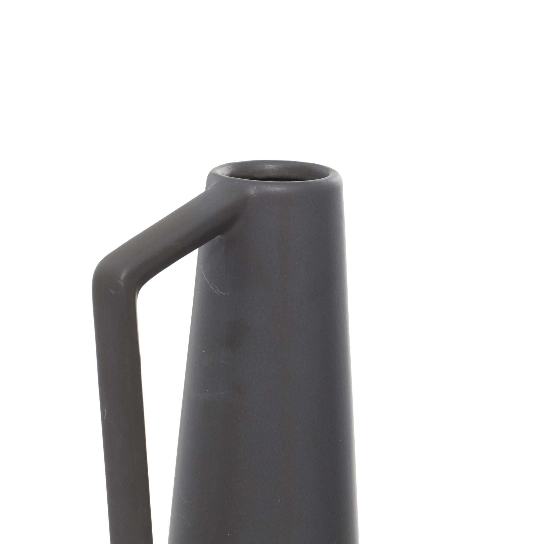 CosmoLiving by Cosmopolitan 17", 16", 16"H Black Ceramic Vase with Handles, Set of 3