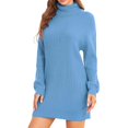 thumbnail image 2 of Vestido suéter de cuello alto para mujer Vestido elegante informal suelto de color puro Jersey de manga larga Vestido de punto acanalado para oficina Azul XXL, 2 of 8