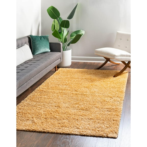 Unique Loom Davos Shag Collection Area Rug - Solid (7' 10" x 10' Rectangle Sun Yellow)