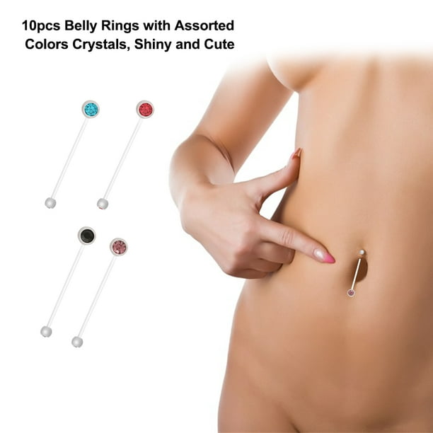 10PCS Navel Belly Button Ring Pregnancy Maternity Flexible Clear Long Belly  Button Rings Navel Retainer Body Piercing 