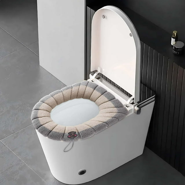 D Household Toilet Seat Thickened With Handle Winter Toilet Ring Washable Sets In Brown Grey Color 2Pcs Set