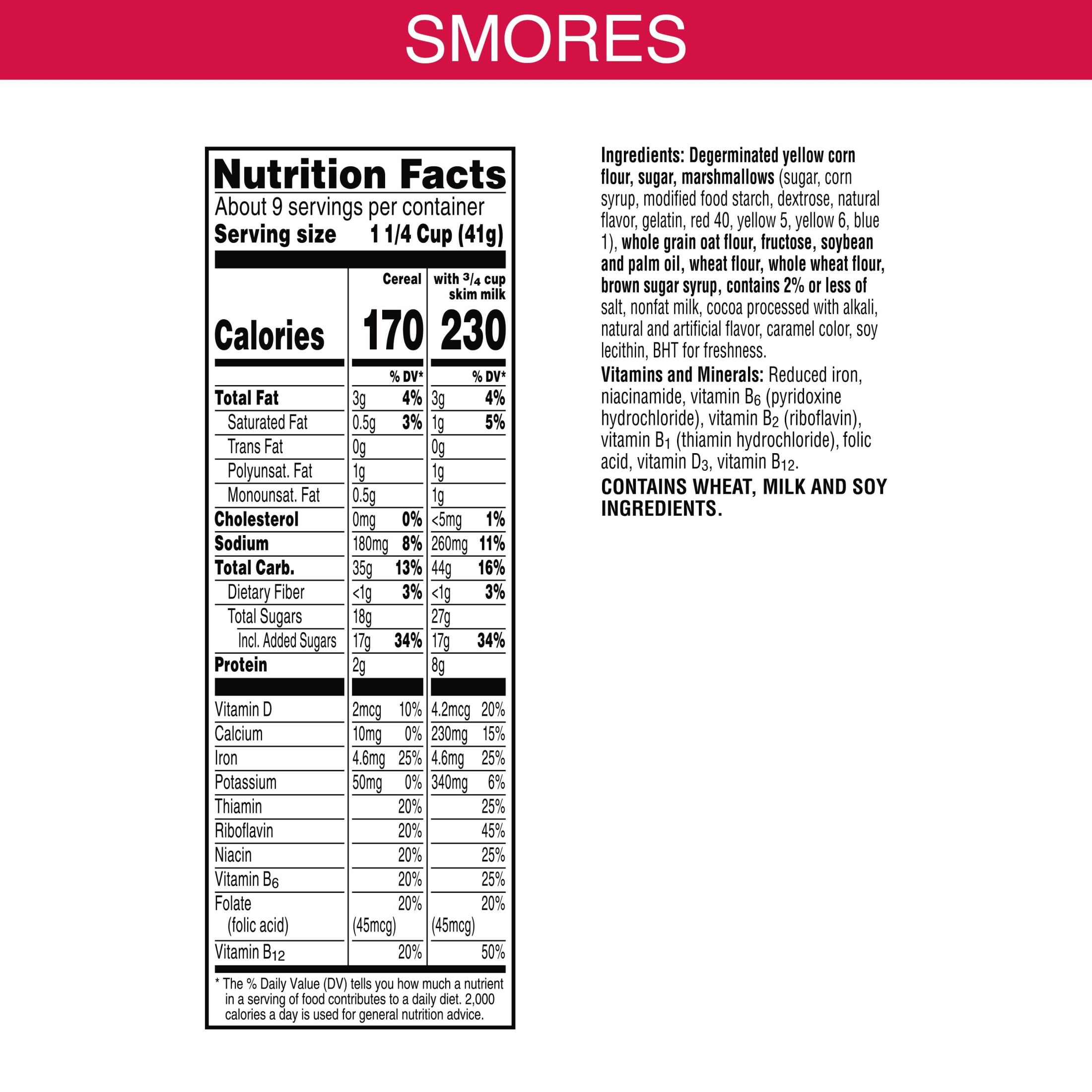 Kellogg's Smorz Breakfast Cereal, 8 Vitamins and Minerals, Kids Snacks, Family Size, Original, 13.4oz Box (1 Box)