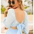 thumbnail image 4 of Vestido de verano con mangas abullonadas y cuello cuadrado con lazo en la espalda para mujer, minivestido corto con línea A, XL, 4 of 5