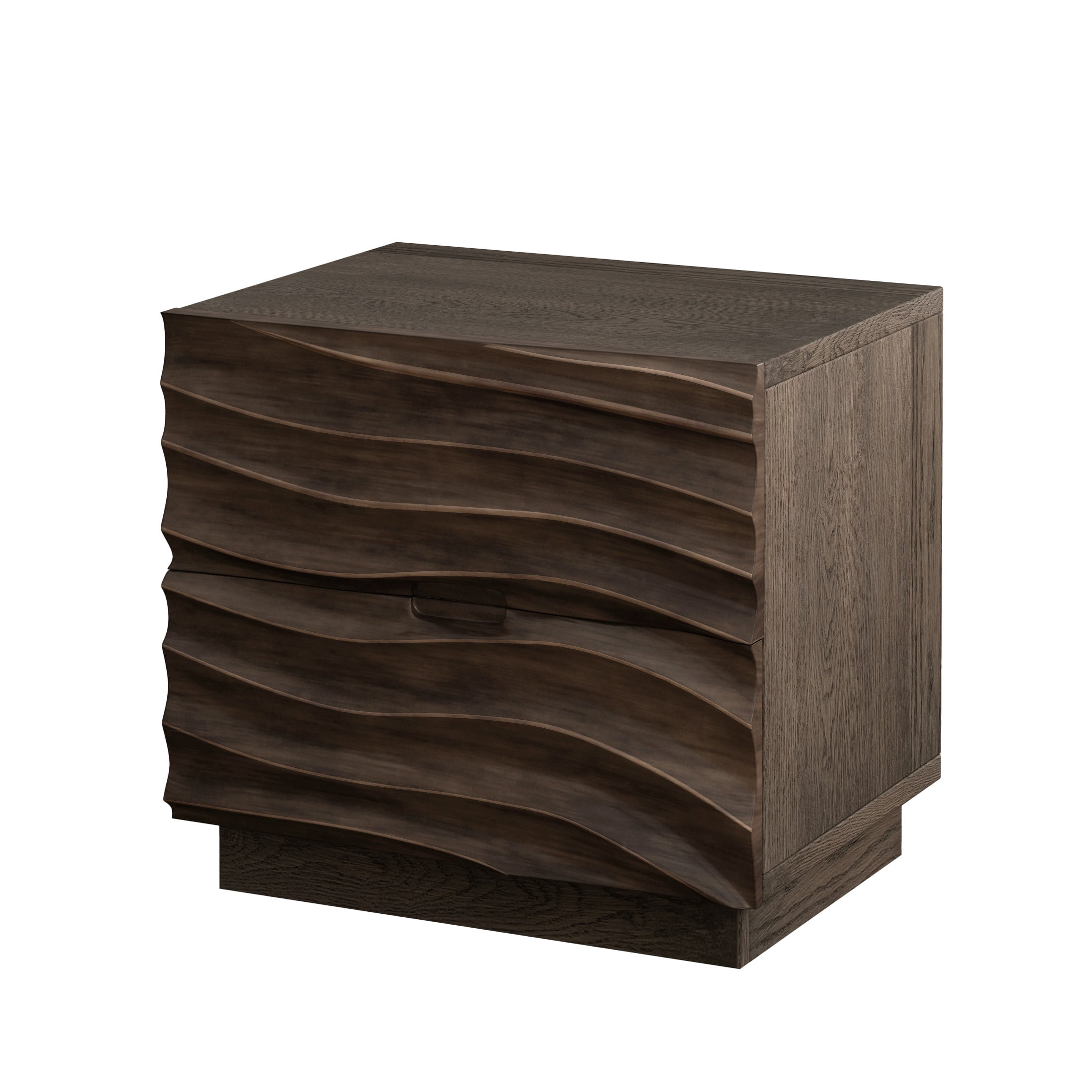 GDF Studio Solid Wood Nightstand with 2 Drawers, Handle-Free Design, Silent Metal Slides, Brown