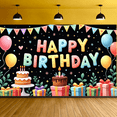 thumbnail image 6 of Yatrandify Colorful Design Happy Birthday Banner Balloon Decor Cake Decoration Gift Elements Party Backdrop for Birthday Celebration Kids Party Photo Shoot, 6 of 8