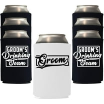 Veracco Groom and Groom's Drinking Team Can Coolie Holder Bachelor Party Wedding Favors Gifts For Groom Groomsmans Proposal (12, Wht Groom, Blk DT)