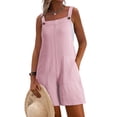 thumbnail image 2 of Jinhomg Linen Rompers for Women Adjustable Strap Summer Loose Bib Overalls Sleeveless Casual Shorts Jumpsuit with Pockets Pink L, 2 of 10