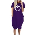 thumbnail image 1 of Robes d'Été pour Femmes Manches Courtes Décontractées T-Shirts Robe Imprimée Col Rond Confortable Longueur Genou avec Poches, 1 of 5