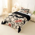 thumbnail image 2 of Homewish Vintage Gothic Halloween Bat Twin Comforter Sets,Red Rose Branch Pattern Bedding Set,Cream Black Red,Black Reversible,2 Pieces,1 Comforter and 1 Pillowcase, 2 of 7