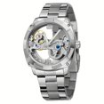 thumbnail image 2 of Classic Hollow Skeleton Mens Automatic Mechanical Watch - Transparent Dial Carving Movement Design, Luminous Pointers, Stainless Steel Band, Casual Style, 2 of 11