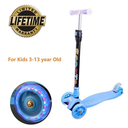 Kick Scooter for Kids Toddlers Scooter Girls or Boys 3 Wheel 4 Adjustable Height Children Scooter, Lean to Steer with PU LED Light Up Flashing Wheels Children Age 3-12 Years (Best Scooter For 9 Year Old)