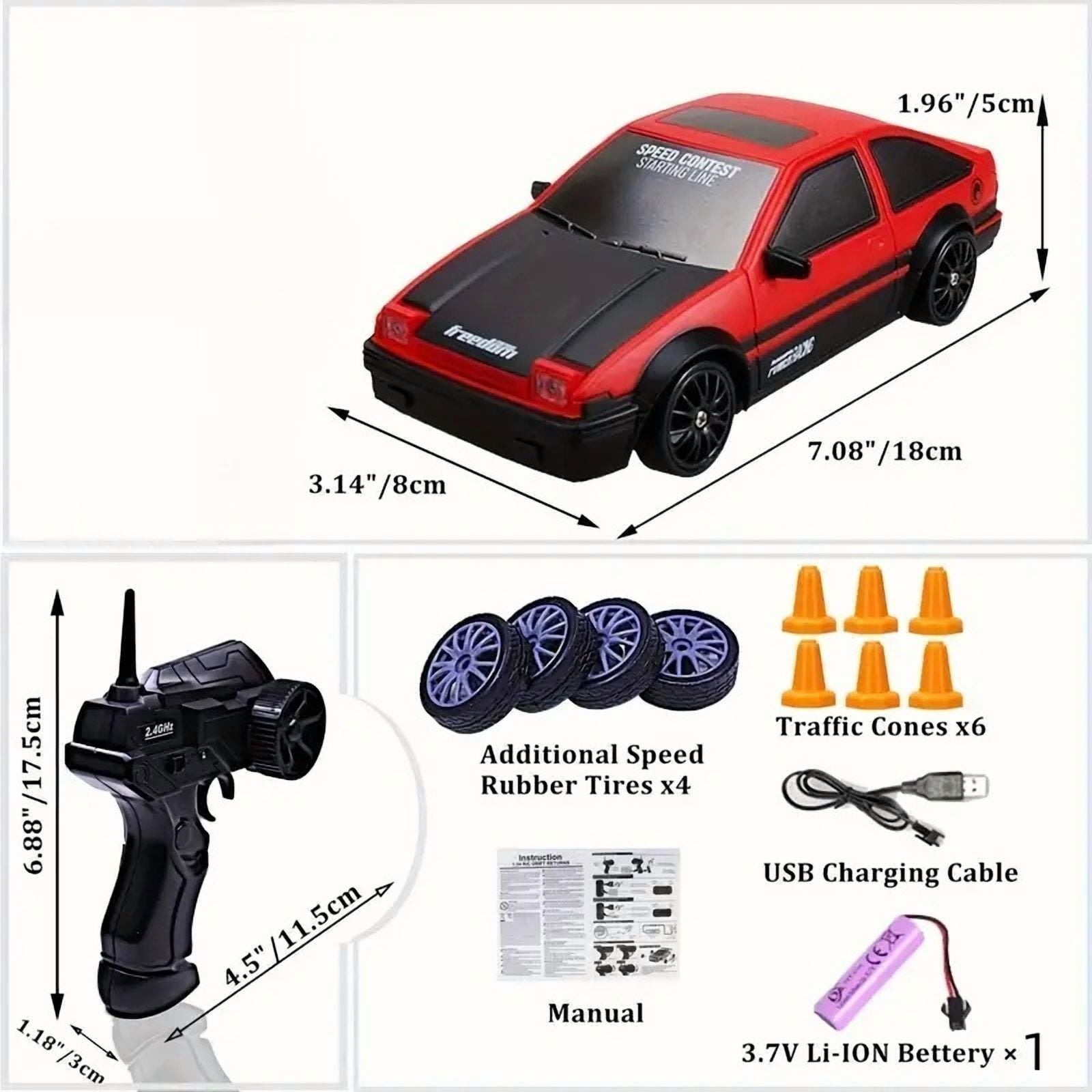HYPERLIVING Remote Control Car Drift Stunt Car With LED Light Glow 14KM/ H High Speed RC Car With Rechargeable Battery Toy Car