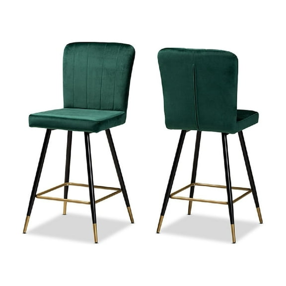 Baxton Studio Preston Modern Luxe and Glam Green Velvet Fabric Upholstered and Two-Tone Black and Gold Finished Metal