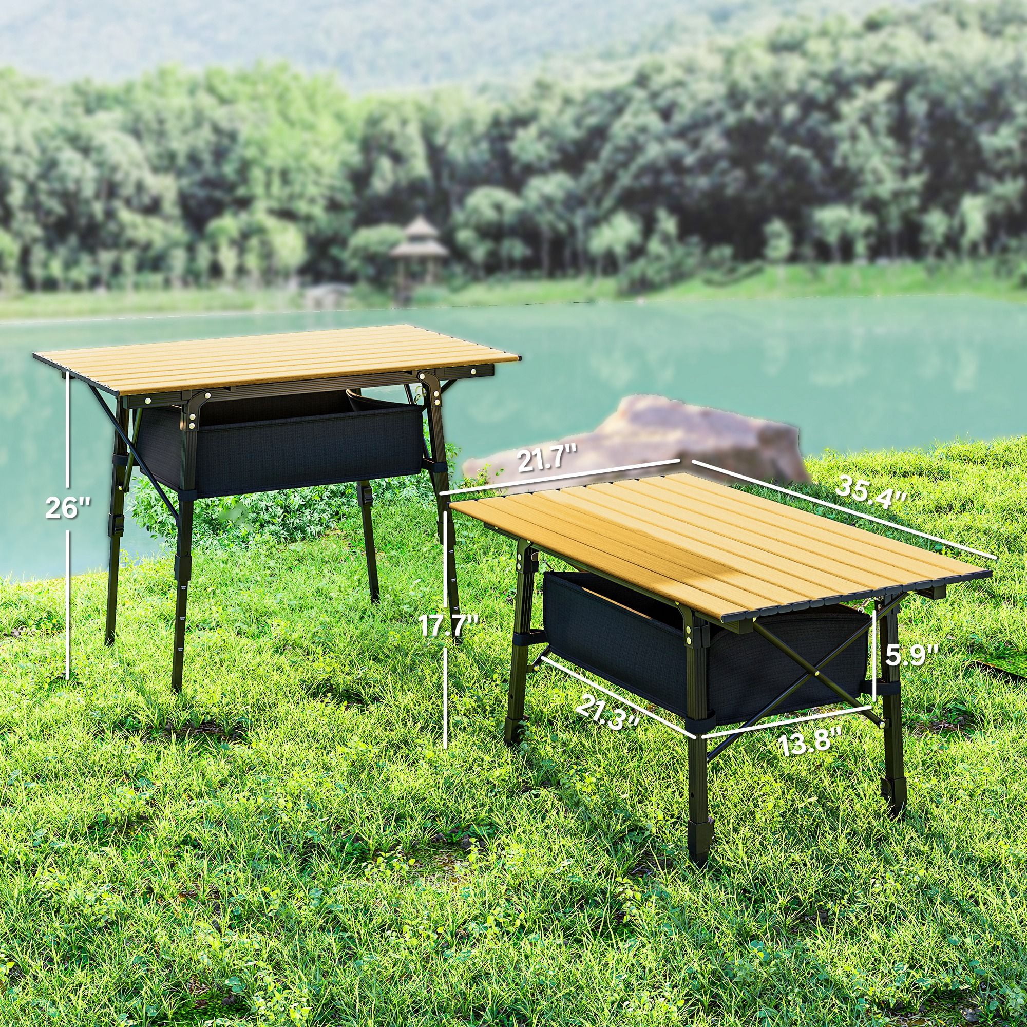 3 Ft Aluminum Small Folding Table, Portable Camping Table with Storage Bag, Carry Bag for Outdoor Picnic BBQ, Brown