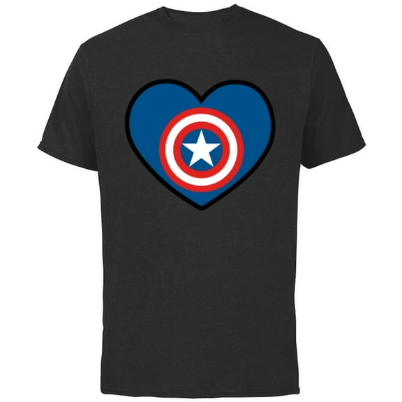 Marvel Captain America Avengers Heart Love Valentine’s Day - Short Sleeve Cotton T-Shirt for Adults - Customized-Black