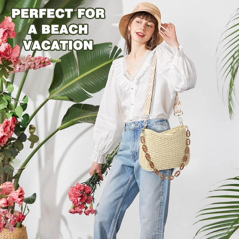 Gocvo Handwoven Straw Beach Handbag with Chain Strap photo 5