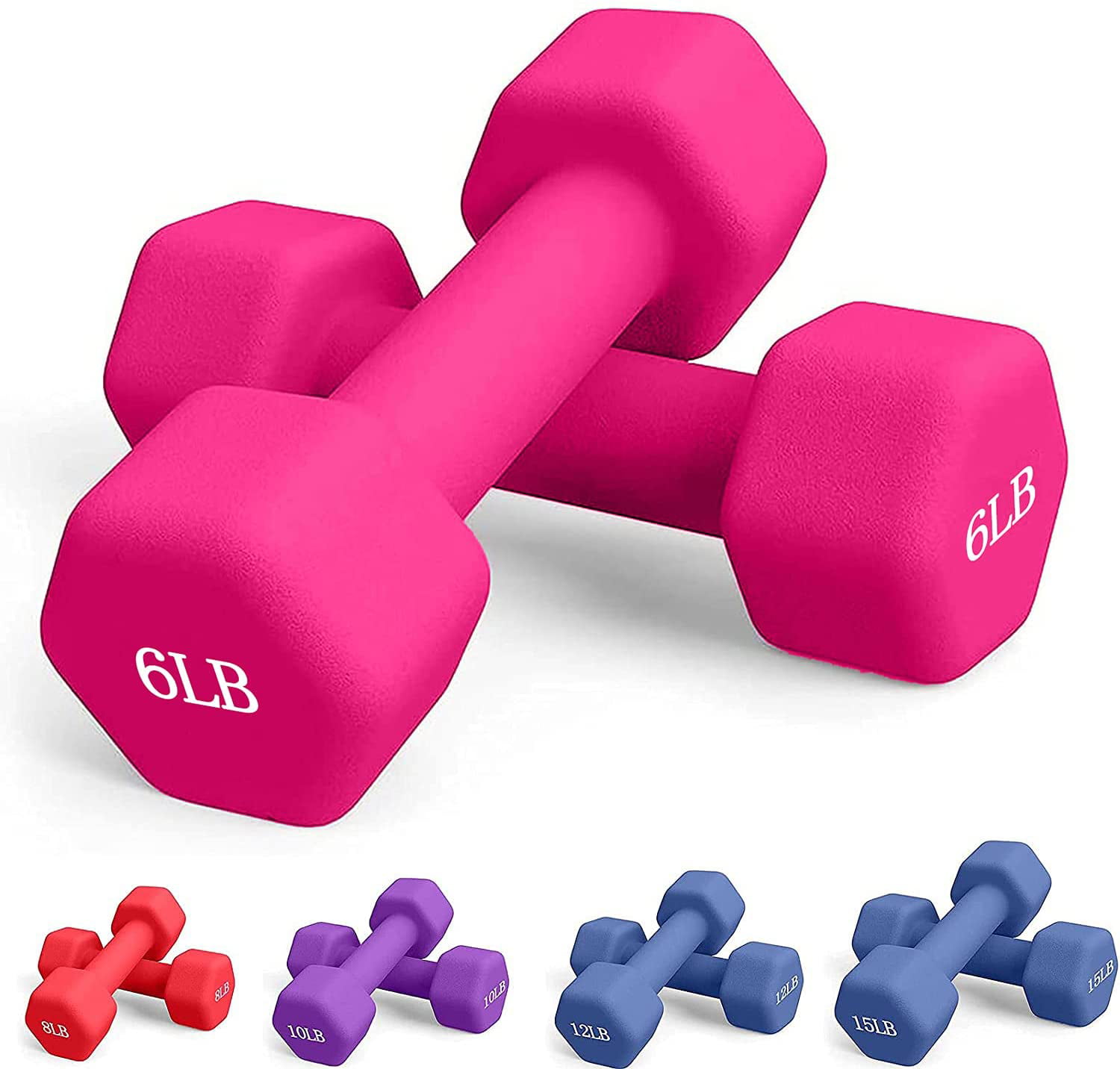 6/8/10/12/15lbs Pound Set Dumbbell Weights Barbell Neoprene Coated Weights Blue 