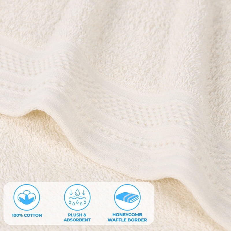 Superior Honeycomb Cotton Medium Weight Face Towels Washcloths, Set of 12, Ivory