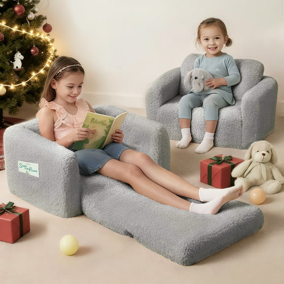 Kids Sofa,Foldable 2 in 1 Kids Couch,Toddler Chair Baby Convertible Sofa for Boys and Girls ,Gray