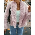 thumbnail image 4 of Abrigo de Piel Sintética para Mujer, Chaqueta de Piel con Solapa Corta, Parka de Larga con Abertura Frontal Rosa L, 4 of 7