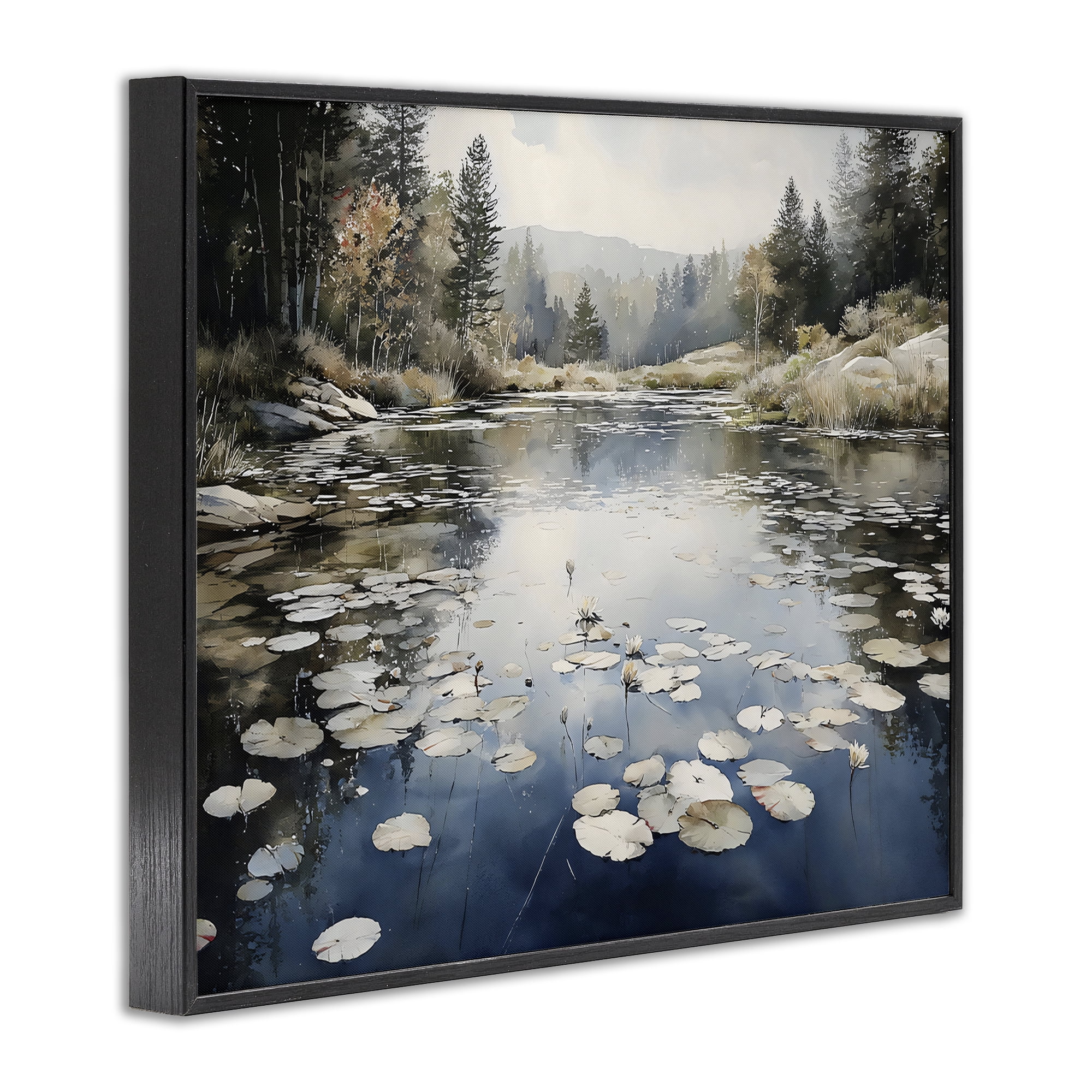 Stupell Industries Still Pond with Morning Reflections Black Framed Giclee Art, design by Franklyn Gregory