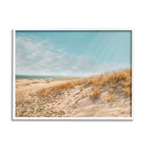 Sandy Ocean Beach Sun Rays Coastal Photograph White Framed Art Print Wall Art