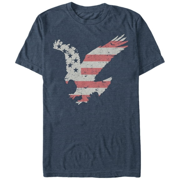 Men's Lost Gods Fourth of July  Flying Eagle American Stripe  Graphic Tee Navy Blue Heather 2X Large
