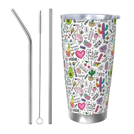 

Lukts Fun Animal with Unicorn for 20OZ Car Cup Stainless Steel Direct Drinking Straw Thermos Cup Suitable for Office Travel and Car-Straw Three-piece Set