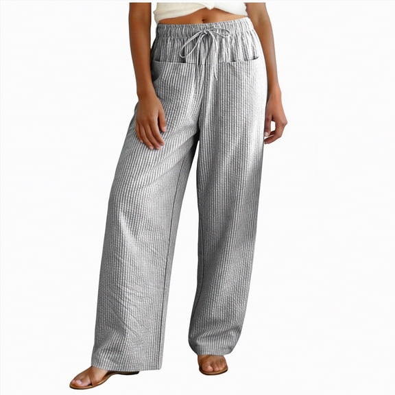 Duqingm Womens Striped Lounge Pants Women's Striped Pants Spring Summer 2026 Comfy Pajama Pants High Waist Wide Leg Lounge Pants Lightweight PJ Bottoms Grey,S