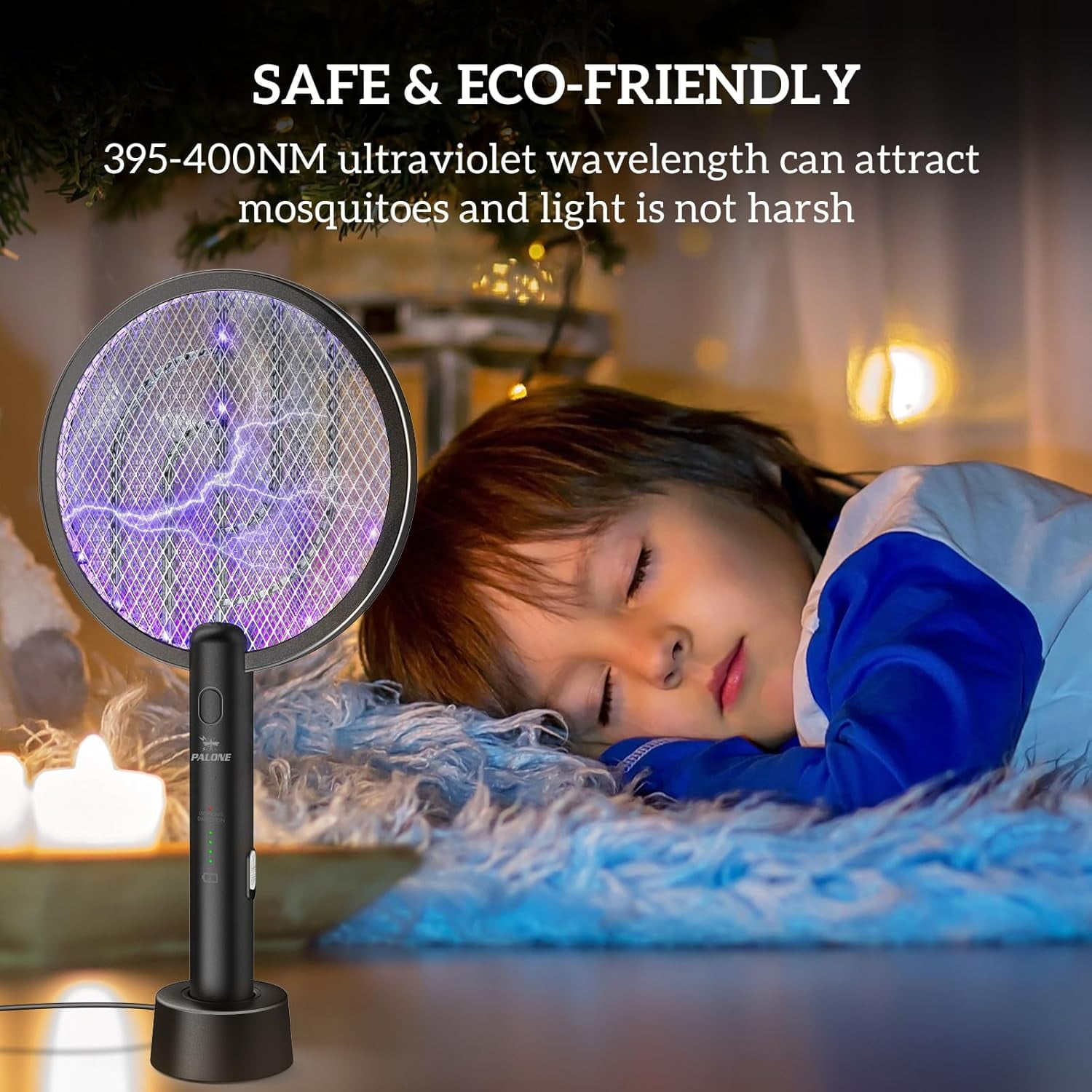 PALONE Electric Fly Swatter 3000V Bug Zapper Racket 2 in 1 Fly Swatter with 1200mAh Battery Rechargeable Mosquito Killer Lamp with 3 Layers Safety Mesh for Indoor and Outdoor