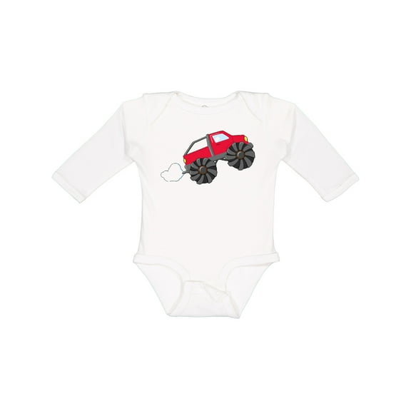 Inktastic Red Monster Truck Action Boys or Girls Long Sleeve Baby Bodysuit