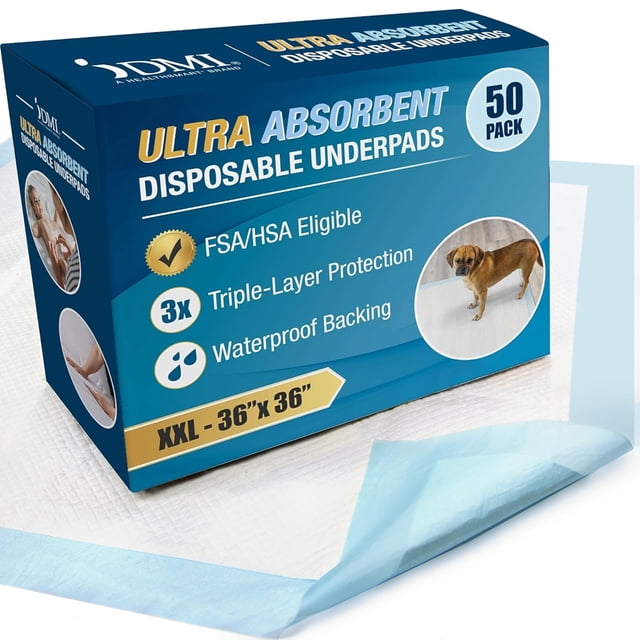 Almohadillas para incontinencia DMI, extra grandes, 36 x 36, paquete de 50 unidades, para adultos