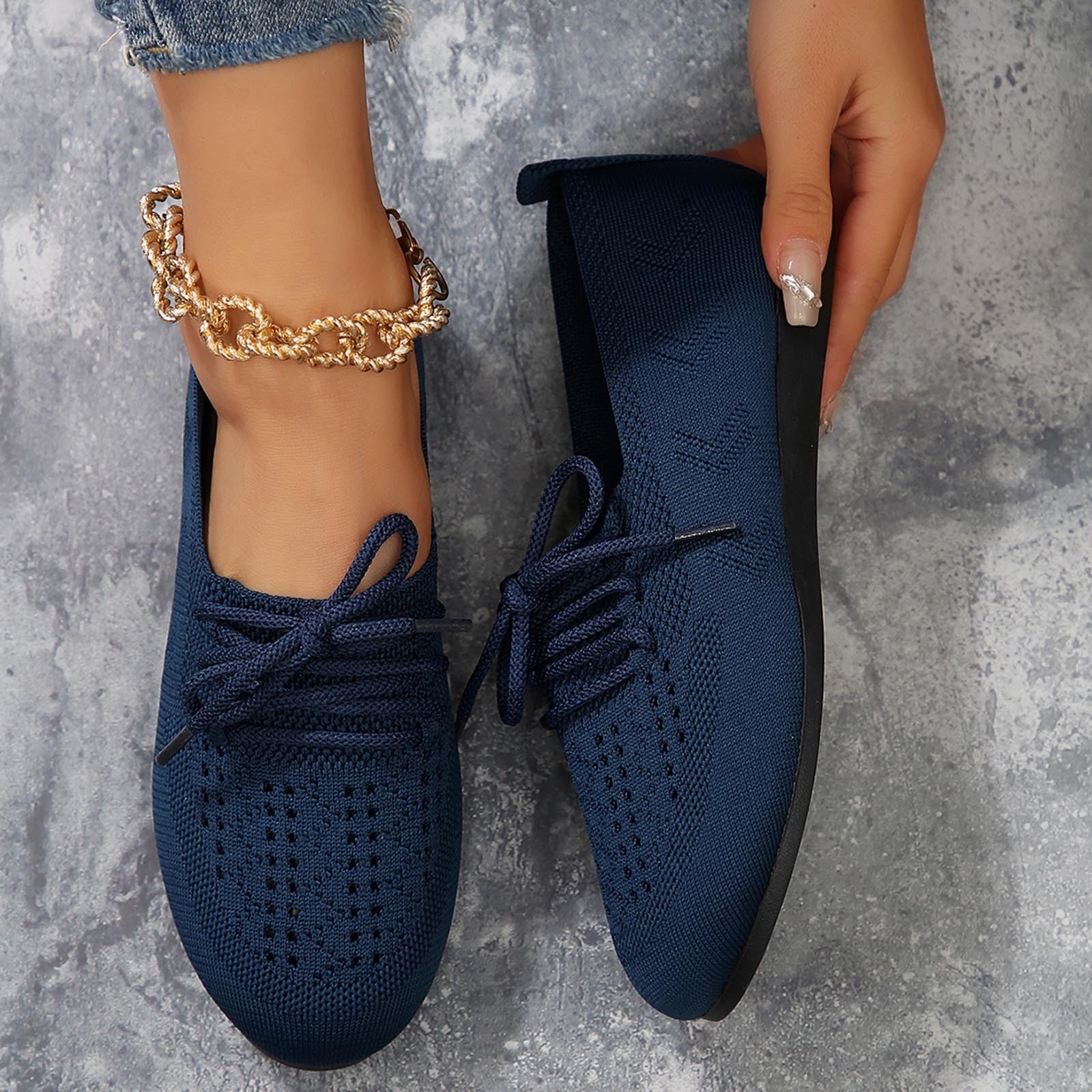Blue lace up flats discount