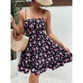 thumbnail image 4 of Women'S Floral Print Ruched Sleeveless Ruffle Hem A Line Swing Dress Black XS, 4 of 7