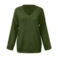 thumbnail image 4 of VISALY V Neck Pullover Sweater Crochet Sweaters Loose Sweaters V Neck Long Sleeve Solid Knitted Jumper Pullover Sweatshirt Tops Womens Pullover Sweaters Pullover Lightweight Pullover Army Green L, 4 of 5