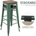 thumbnail image 6 of YYEAN 30 Inch Metal Bar Stools with Square Solid Elm Wood Seat Top, Backless Stackable Industrial Barstools Set of 2-Dark Green, 6 of 9