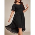 thumbnail image 4 of Vestido de cóctel Ever-Pretty Plus negro con volantes de chifón y cuello en V, 4 of 6