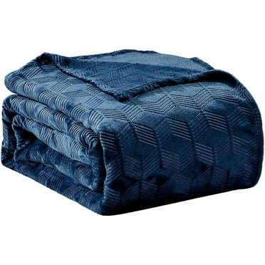 Ben & Jonah Luxury Chevron Plush Blanket – Ultra-Soft Fleece, 100% Polyester, Navy, Perfect for Couch or Bed, King (102” x 86”)