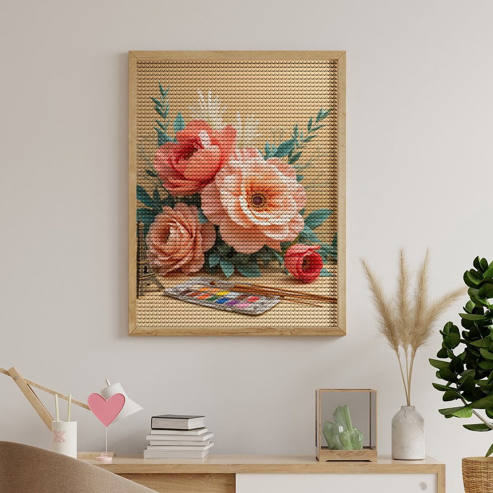 Diamond Art Kits for Adults, Floral Art Peach Blooms Watercolors Eiffel 5D Diamond Painting Kits for Adults Beginners, DIY Full Drill Diamond Painting, Gem Art and Crafts 12x16